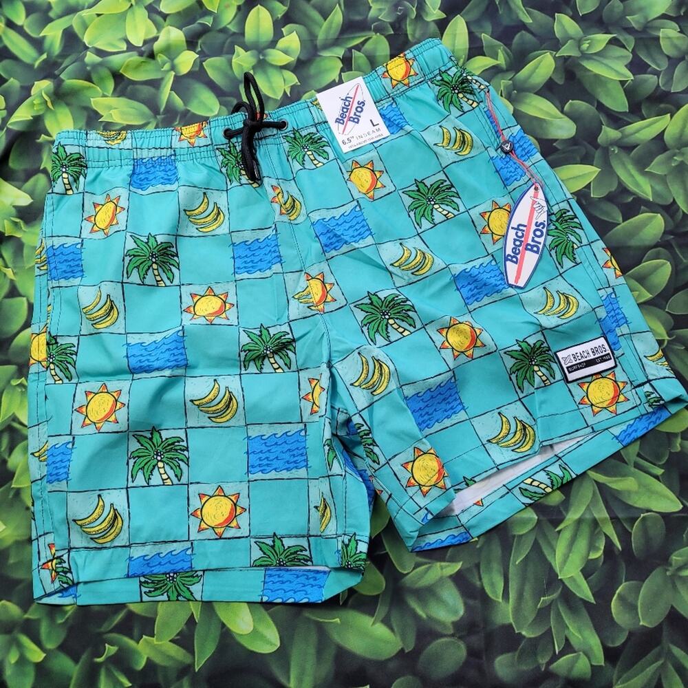 NWT Beach Bros Aqua Bongo Tree 4-Way Stretch Volley Swim Trunk size Large